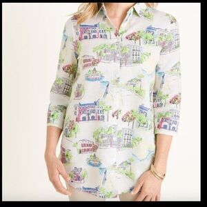 Chico’s Southern Charm Side Button No Iron Linen Shirt. Size 4/6. Chicos sz 0.